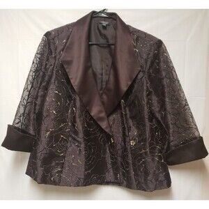 VTG Dressbarn Women's Chocolate Brown Gold Flower 3D Print Jacket Sz 18W NWOT